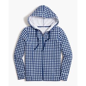 J. CREW Blue White Gingham Checkered Plaid Active Hooded Windbreaker Zip Jacket